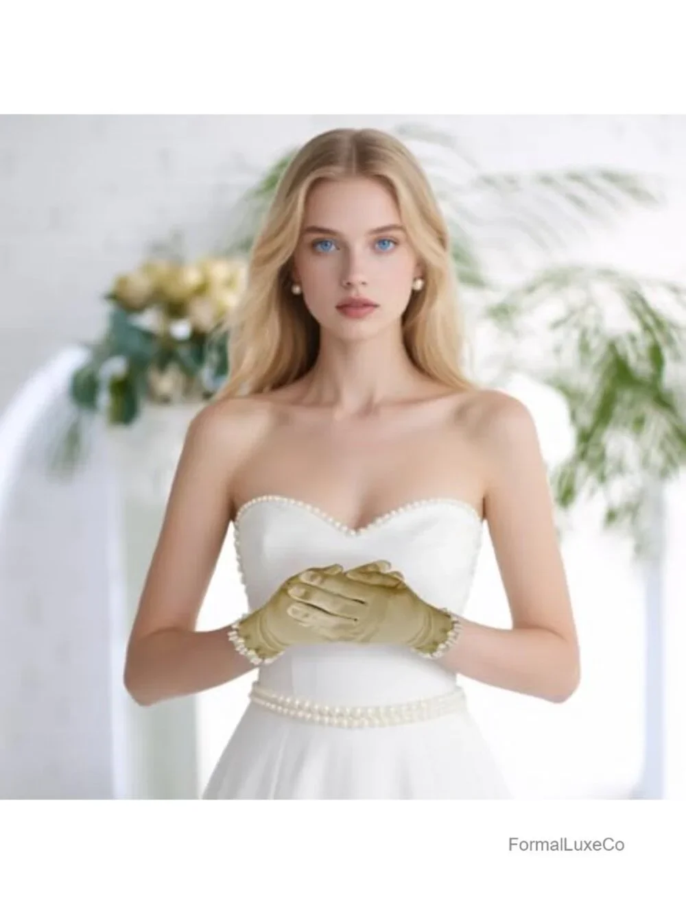 Women's Pearl Satin Gloves for Wedding Prom Evening Party